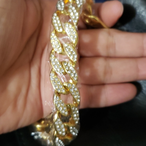 Men's bracelets Gold Rhinestones cuban LINK chain - Picture 7 of 7